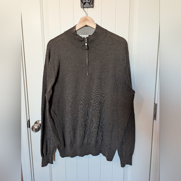 Peter Millar Crown Soft Nappa Trim Quarter Zip MF19S52 Men’s XLarge Grey/Brown